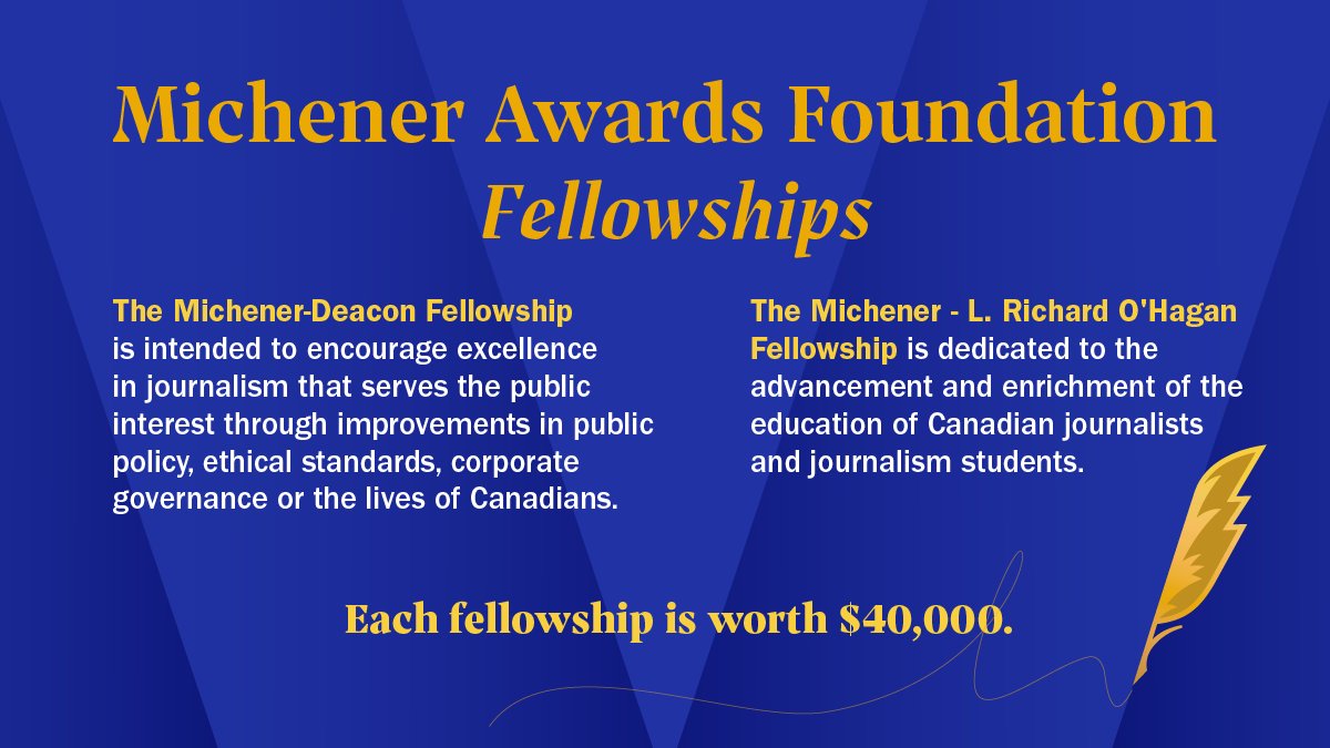 Michener_Journo's tweet photo. Don’t miss the opportunity to apply for the @Michener_Journo Fellowships!

Fellowships awarded for:
  *Investigative journalism
  *Journalism education

Apply by Feb. 16.

More info here: https://t.co/yejolY9RbA https://t.co/ALakLbVubZ