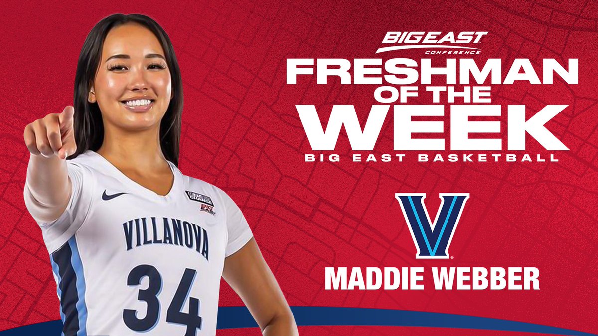 BIG EAST WBB (@bigeastwbb) on Twitter photo Another first!
<a href="/MaddieAWebber/">Maddie Webber</a> earns her first FOTW and <a href="/novawbb/">Villanova WBB</a>'s first FOTW since 2019-20 after leading all rookie scorers averaging 19.0 points over the last 2 games! Another first!
<a href="/MaddieAWebber/">Maddie Webber</a> earns her first FOTW and <a href="/novawbb/">Villanova WBB</a>'s first FOTW since 2019-20 after leading all rookie scorers averaging 19.0 points over the last 2 games!