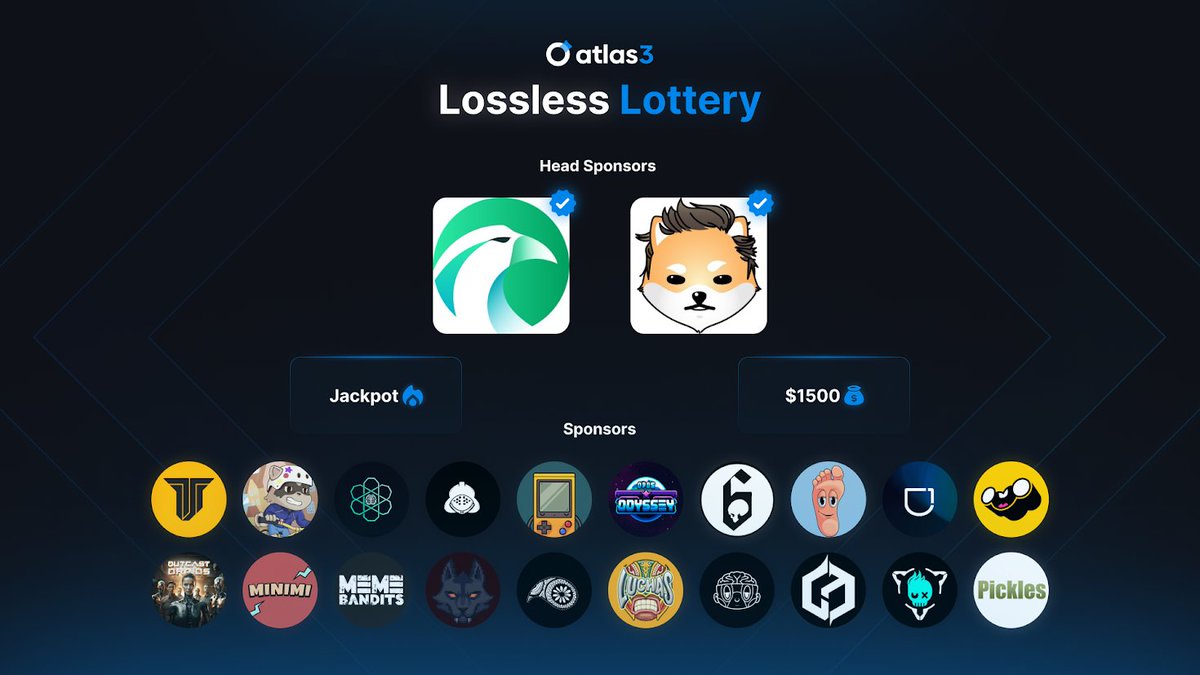 🎟️Lossless Lottery #25.

🌟 Sponsored by <a href="/HawksightCo/">Willie Francis</a> &amp; <a href="/DogelonMars/">Dogelon Mars</a> 
📰 300+ Whitelists 
🤑 $2000+ in SPLs
🎰 Stacked jackpot
✨ 20+ Co-Sponsors
🪙 6,000,000+ $FORGE staked

➡️Start playing: atlas3.io/lottery