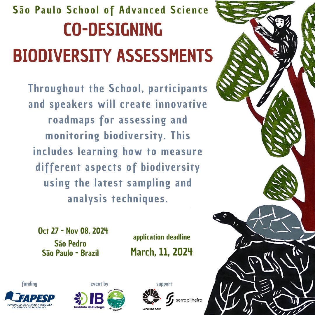 This is a unique opportunity for young scientists and professionals in environmental sciences who wish to learn and apply methods and tools to analyze biodiversity data driven to #environmentalpolicies and #conservation actions - espca.ib.unicamp.br/en/home-englis…