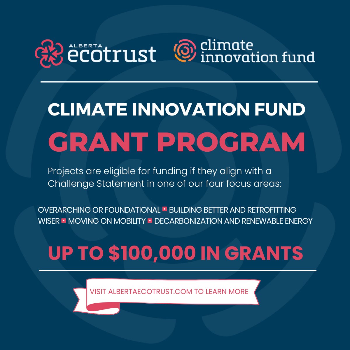 Expressions of Interest for the 2024 Climate Innovation Grant stream are NOW OPEN! A funding envelope of $100,000 is available to support your groundbreaking, scalable solutions to the climate emergency in Edmonton and Calgary. Learn more: bit.ly/3Om0aAL