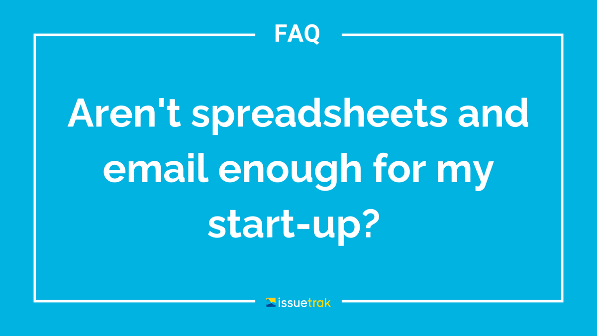 Issuetrak's tweet image. Does your #startup use spreadsheets and email to track issues? They may seem cost-effective initially, but the hidden costs in time and efficiency add up fast. Avoid growing pains! Switch to Issuetrak for seamless #workflowmanagement. bit.ly/3tvFPSA