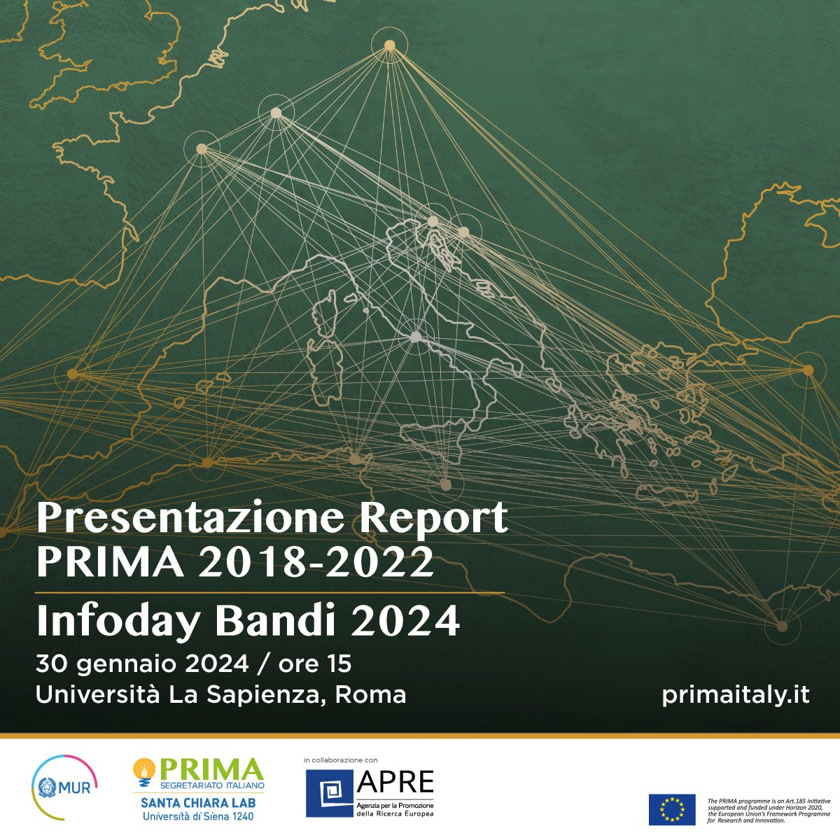 ⏰DOMANI🕚15
👉Presentazione REPORT 5 ANNI #PRIMA e #PRIMAInfoDay bandi 2024
💥+60mln€ per progetti di #ricerca e #innovazione🌾#agrifood e💧risorse idriche
Online e in presenza:
📍Dip.Biologia Ambientale-Aula Giacomini <a href="/SapienzaRoma/">Sapienza Università di Roma</a>
Live🔴tinyurl.com/yhjsveux
<a href="/europainitalia/">UE in Italia</a>