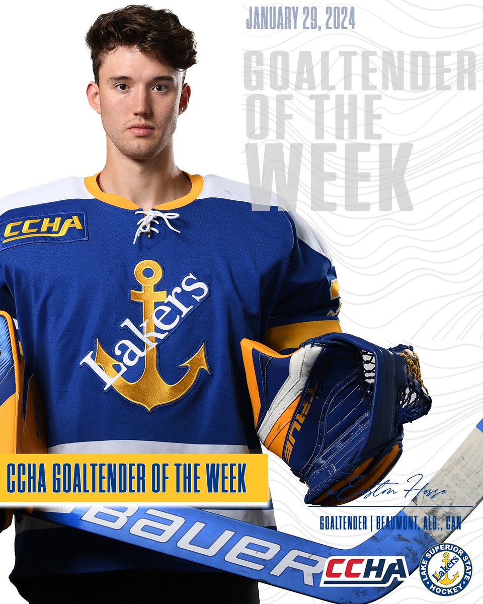 Easton Hesse is the #CCHA Goaltender of the Week‼️🤩

Hesser not only got his first W, but also had a massive 67 saves with a .971 save percentage on the weekend against the Huskies!

📝: bit.ly/48OZs7p