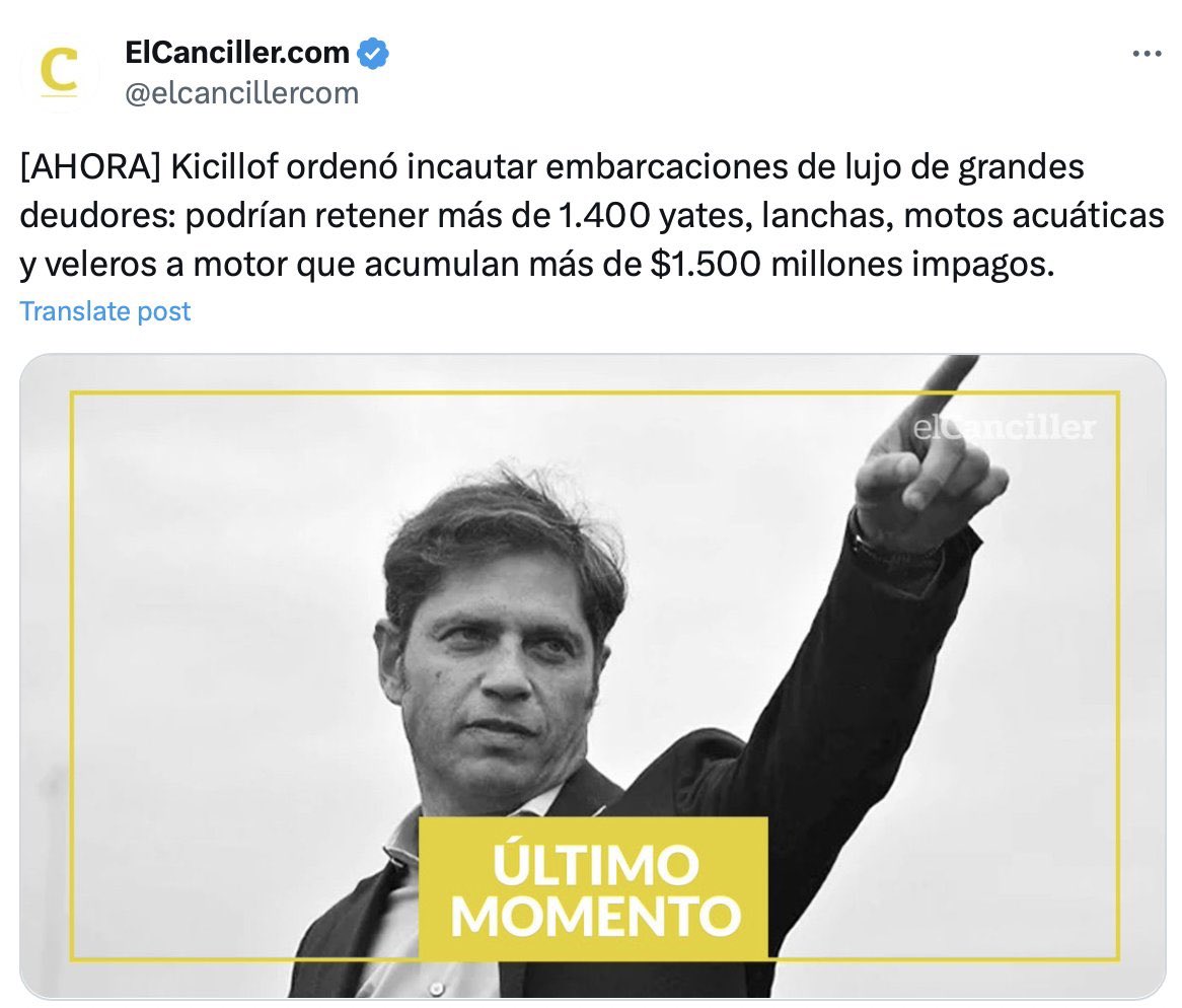 RAMIROMARRA's tweet photo. Habría que empezar por incautar sus cosas, ya que nos generó una deuda de USD16.000.000.000 con YPF, USD2.800.000.000 con tenedores internacionales de cupones PBI por manipulación del Indec y más. Que pague por todo el daño que generó. https://t.co/gezFafwbOv