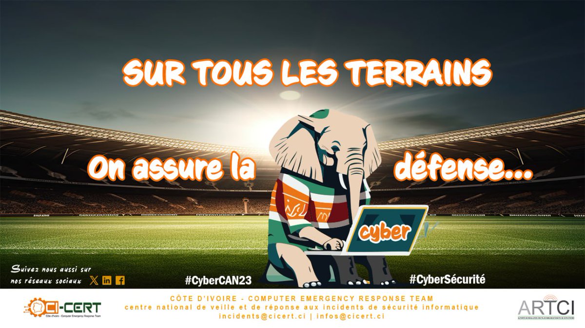 Tous pour la victoire des éléphants tout en gardant une bonne défense en ligne!!
#CyberCAN23 #CICERT #Cybersécurité #LaCANLaPlusChic