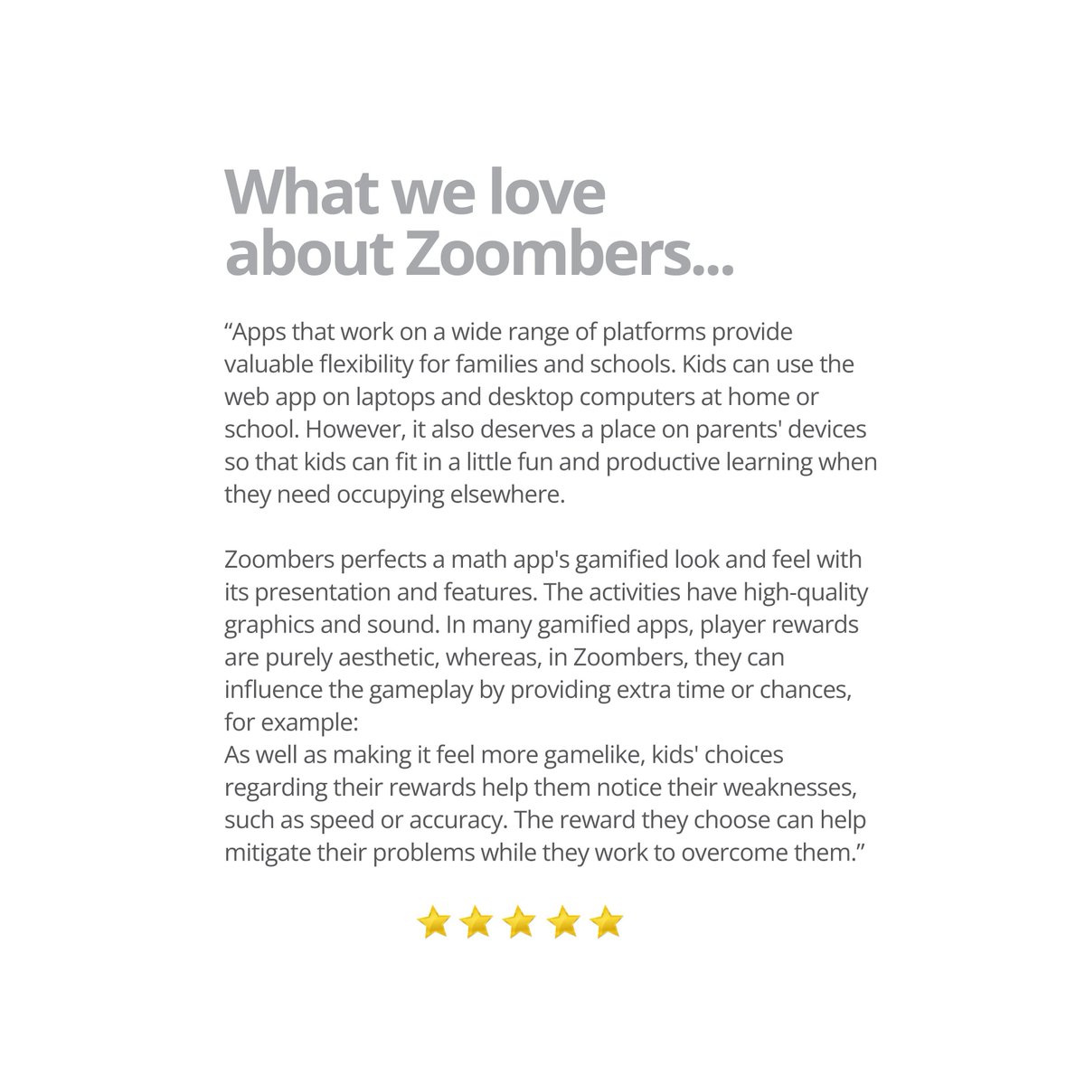 ZoombersMath's tweet photo. Let the awards speak for themselves! Zoombers School has been honored with multiple accolades, including 5 stars on the Educational App Store in the United Kingdom. https://t.co/kaavyMdUBk