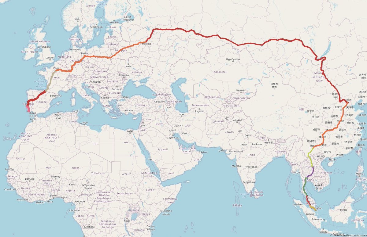 theepicmap's tweet image. The new longest possible train journey in the world.