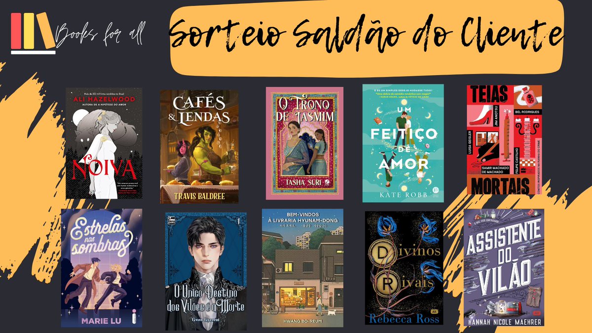 Sorteio  #SaldãodoCliente 

Regras do sorteio:

📖Seguir <a href="/books_forall/">Books_for_all</a>

📖Dar rt neste tweet e o primeiro da thread (kindle unlimited)

📖Dar rt no tweet fixado

📖Prêmio: UM LIVRO (dentre os que estão na imagem)  ou livro da wishlist até R$40

📖Resultado 03/02