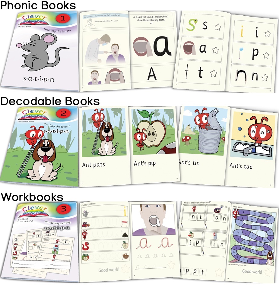 Clever Phonics, suitable for Reception, Year 1 &amp; Year 2! Dyslexia friendly. (𝒸𝓊𝓇𝓈𝒾𝓋𝑒 &amp; 𝗽𝗿𝗶𝗻𝘁 options available) cleverphonics.com #Dyslexia #Books