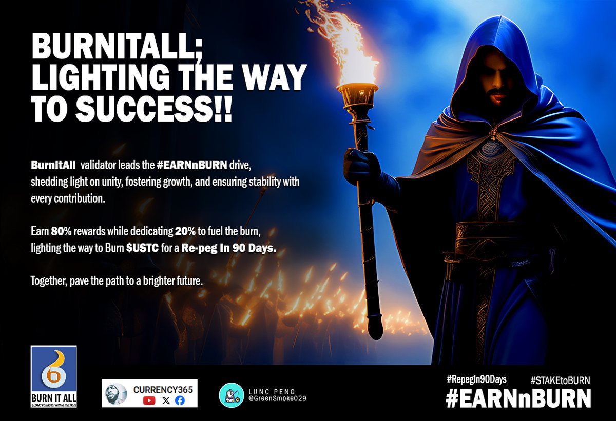 GreenSmoke029's tweet photo. 🔦Illuminate with @LuncBurnItAll! 🔥
Join #EARNnBURN, earn 80%, fuel 20% to #BurnUSTC for #RepegIn90Days.
Pave the brighter future. 🌟
$USTC $LUNC #LUNA #LunaClassic #LuncBurn #LUNCARMY #SHIB #VOLTINU #crypto #Binance📷#ETH #BTC📷#OKX #BitMart #KuCoin #Bitget📷#Bybit📷 #XRP https://t.co/vCZag06QJI