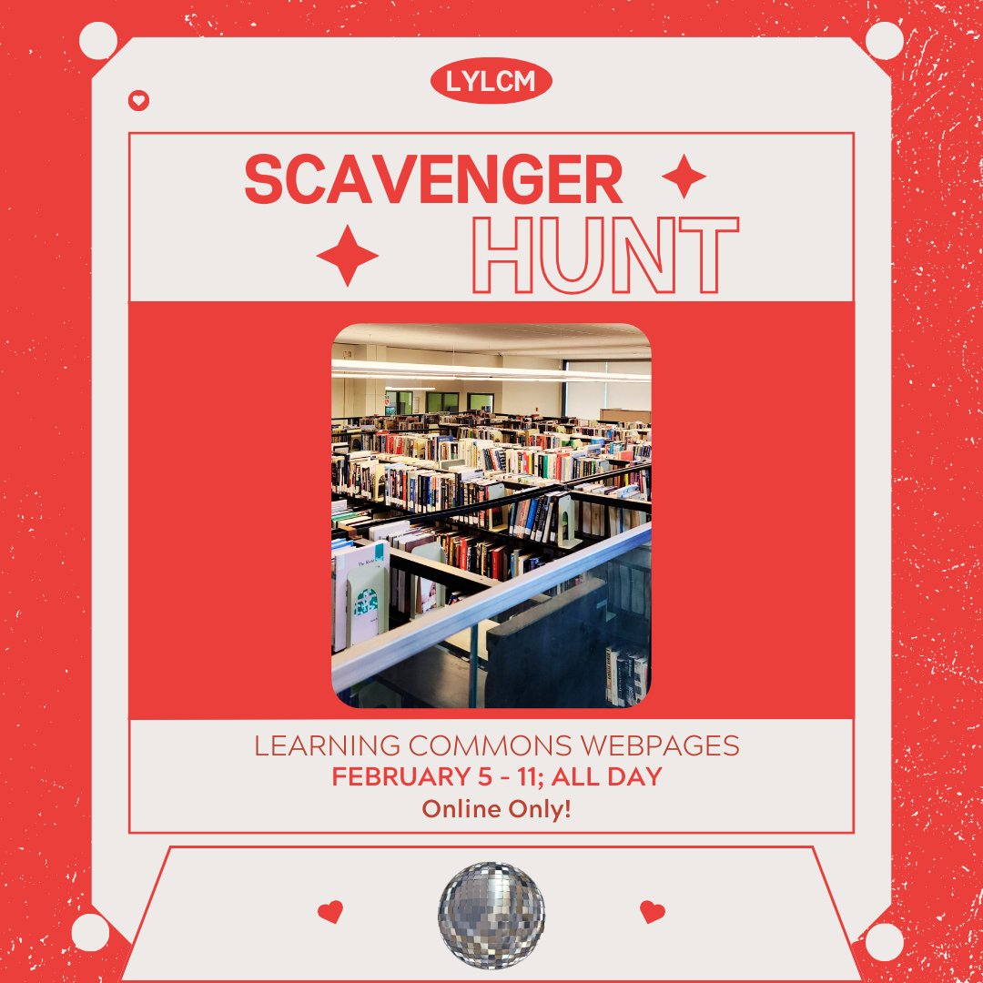 The annual spring scavenger hunt will be held from 2/5-11 this semester. The scavenger hunt is online only through the LC's webpages. You have a chance to enter your name 6 times into the gift card prize drawing so look closely! #sunycanton #meetmeatthecommons #lylcm