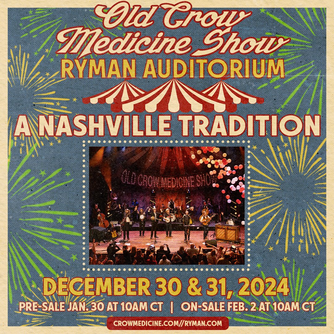 🎉 Join us for the 15th annual New Year's Eve Celebration at the historic Ryman Auditorium on December 30th and 31st, 2024! 💃🕺 This is one celebration you won't want to miss! Pre-sale 1/30 at 10a CT On-sale 2/1 at 10a CT Tickets here: ryman.com/event/2024-old…