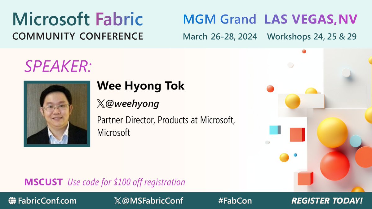 Join <a href="/weehyong/">weehyong</a>, Partner Director, Products at Microsoft in Las Vegas this March #MSFabricconf24 for a deep dive into Modern Data Integration with Microsoft Fabric Data Factory. 

Register Today: fabricconf.com
Use code MSCUST to save!