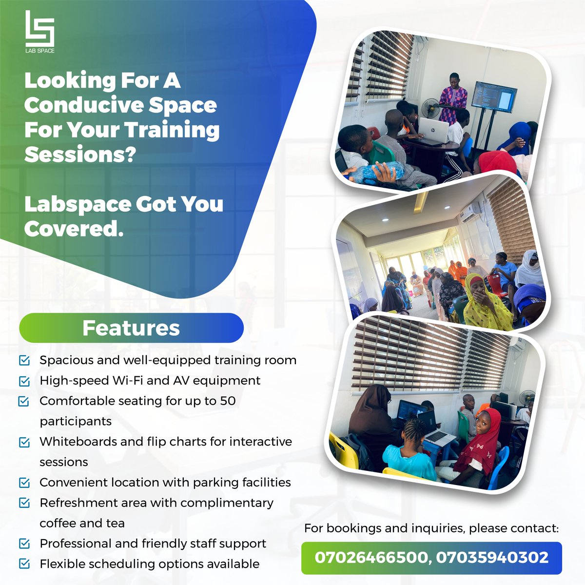 Ready to Elevate Your Training Experience?

Looking for the perfect space to ignite inspiration and learning? Look no further! Our Training Room at LABSPACE is the answer!
Dive into a Space Designed for Success: Our cutting-edge room is tailored for workshops, seminars,