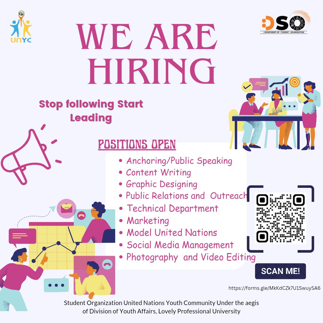 unyclpu's tweet image. "Coming together is a beginning. Keeping together is progress. Working together is success."
We are happy and excited in letting you all know that WE ARE HIRING!!!
Recruitment link : forms.gle/MkKdCZk7U1Swuy…
#unyc #lpu