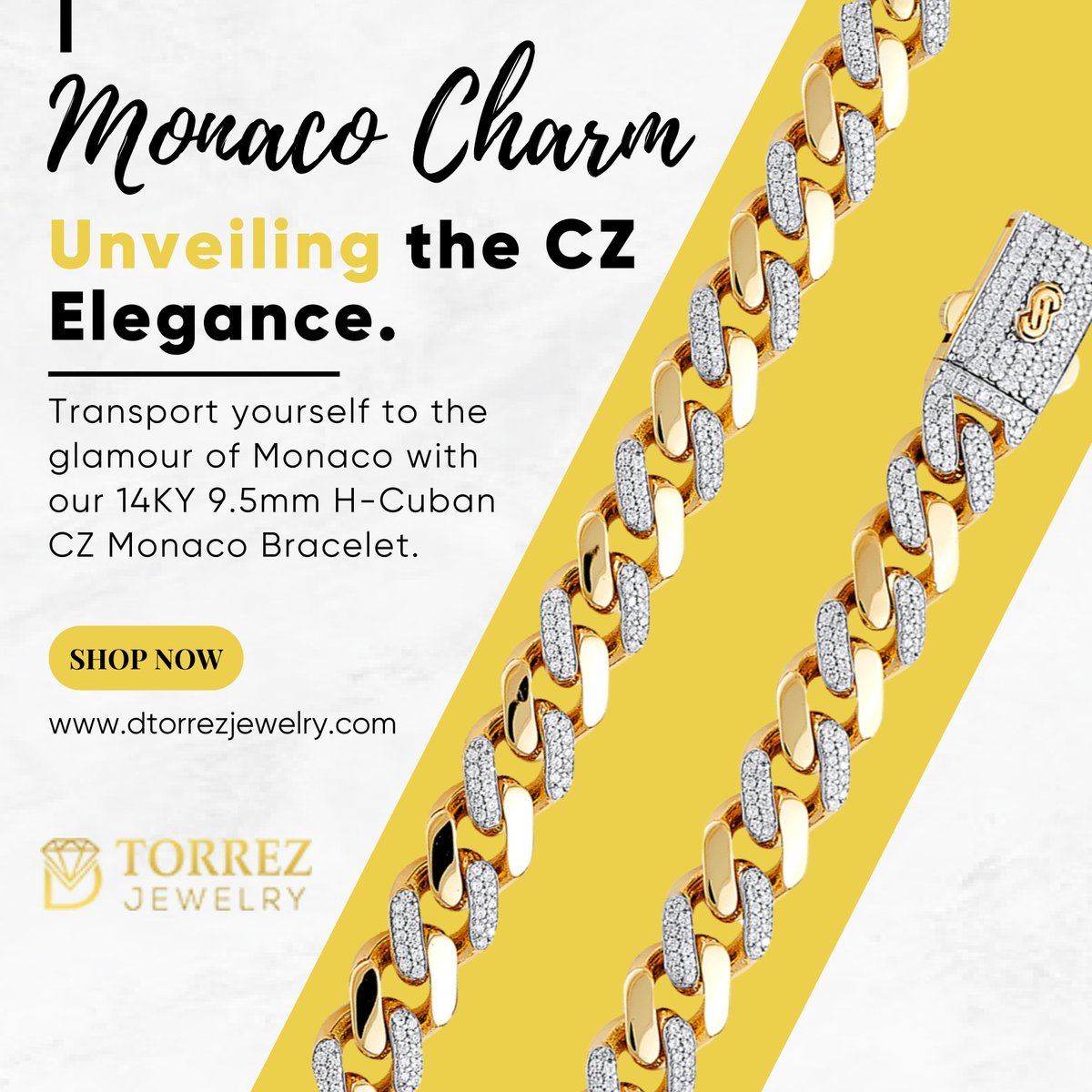 🏰 Transport yourself to the glamour of Monaco with our 14KY 9.5mm H-Cuban CZ Monaco Bracelet. Each link tells a luxury story, and the CZ lock adds a touch of sophistication.

#monacoglamour #luxurybracelet #timelesselegance #czmonacobracelet #glamorousjewelry