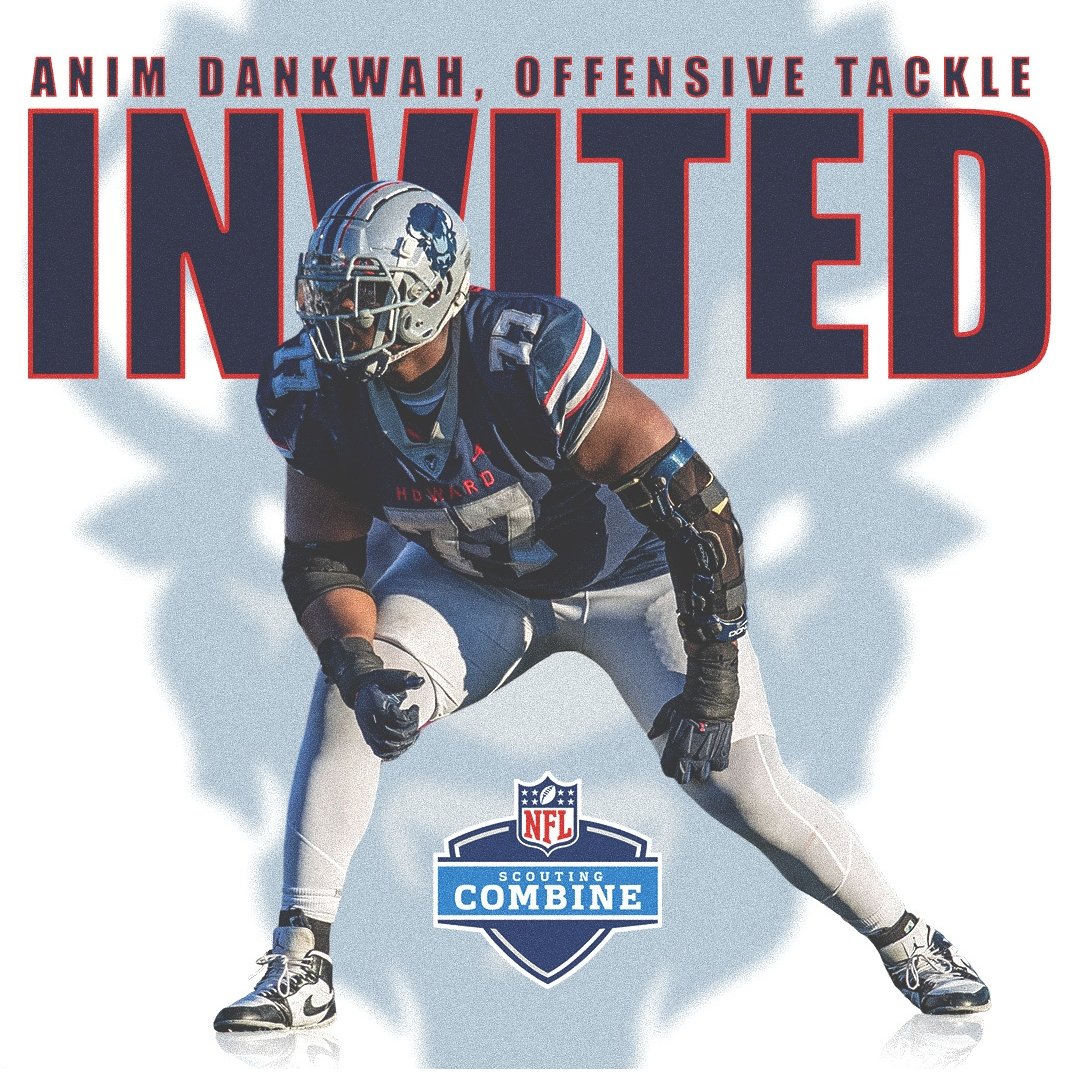 HBCUSports1's tweet photo. Howard University OL Anim Dankwah has received an invite to the 2024 NFL Combine https://t.co/zn2lqzIrM6