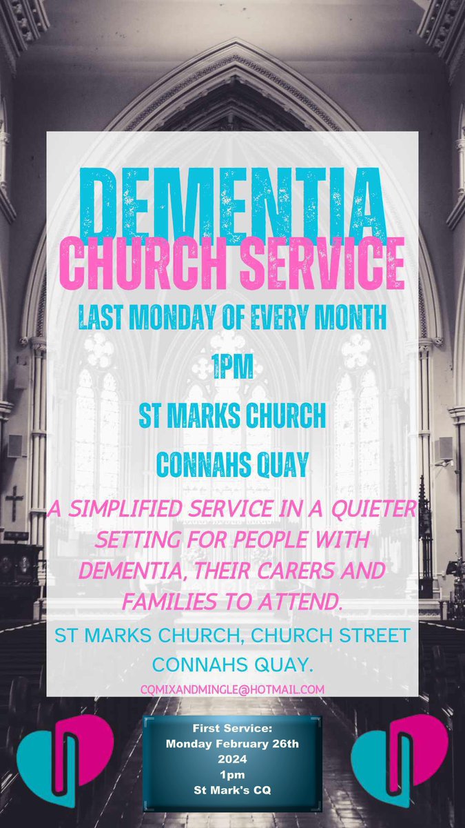 alexierm's tweet photo. A service for people living with #dementia , their #carers , family and friends. Starts Monday 26th February at St Marks Church 1pm @QuayParish @Borderlands_MA https://t.co/SHHibR3baF