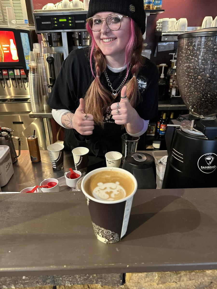 I indulged this morning and got a latte, a rare occurrence for me (a decade in the Army made me a black coffee guy for life). But I gotta say…Bree at Liquid Planet created a darn good Grizzly Bear this morning. Impressive! #GoGriz