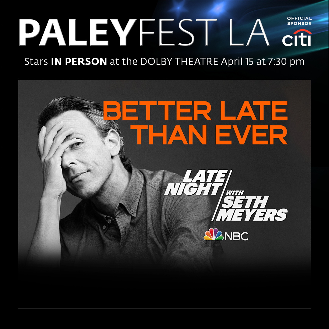 In April, @sethmeyers will appear live at #PaleyFestLA to celebrate 10 years of #LNSM! Visit paleyfest.org. #pfla2024