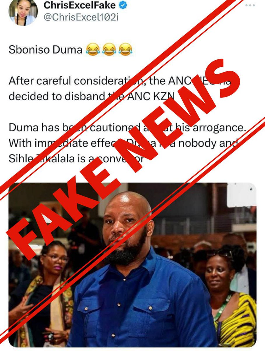 sziks's tweet photo. 🚨 Please note that this is nothing but #FakeNews by those who aim to distract us and sow divisions within the liberation movement. #VoteANC2024 🖤💚💛 https://t.co/tqu4CeiE44