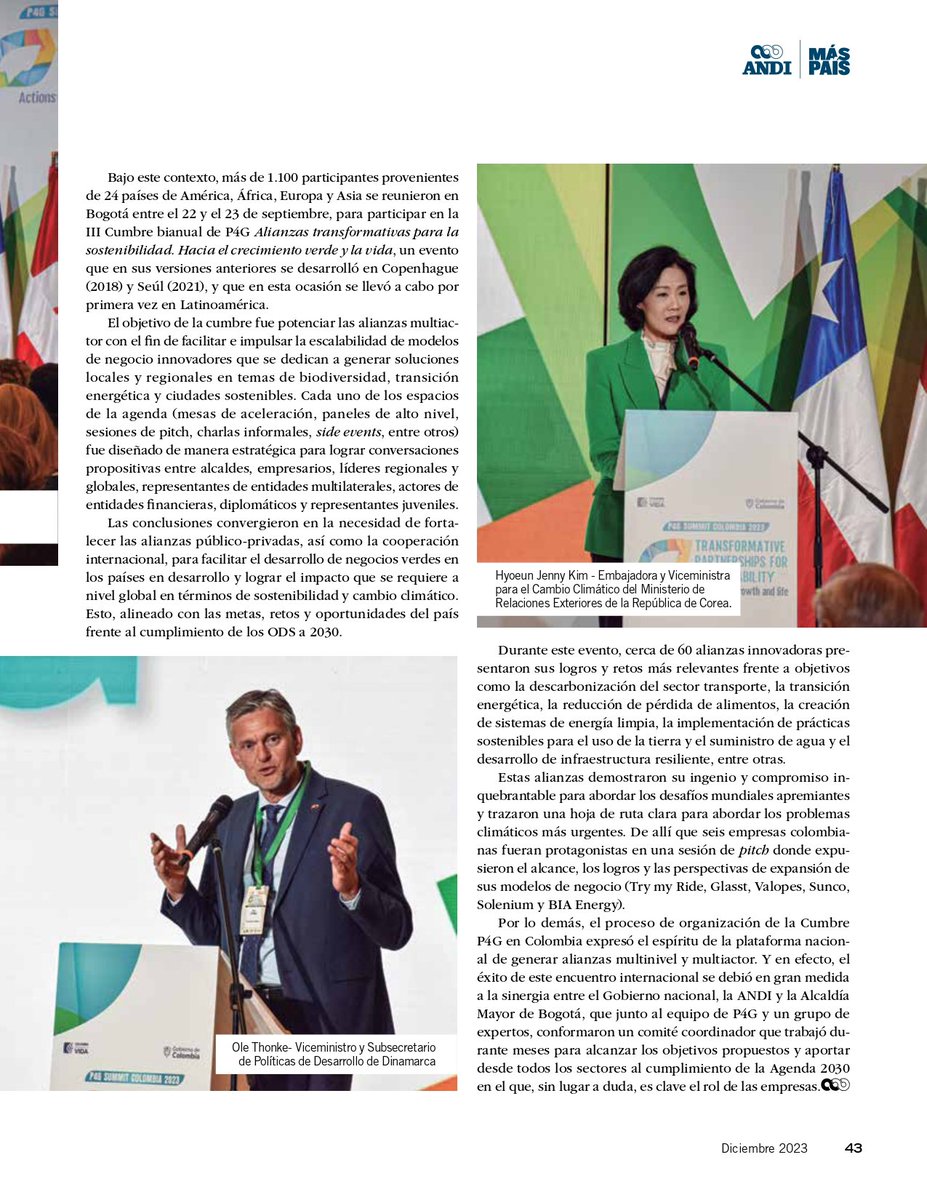 ✅Encuentre en la Edición 284 de la @Revista_A el artículo sobre la #CumbreP4G2023: retos y oportunidades de la sostenibilidad. Lea la Revista completa aquí👉bit.ly/RevistaA-284 #MásPaísANDI