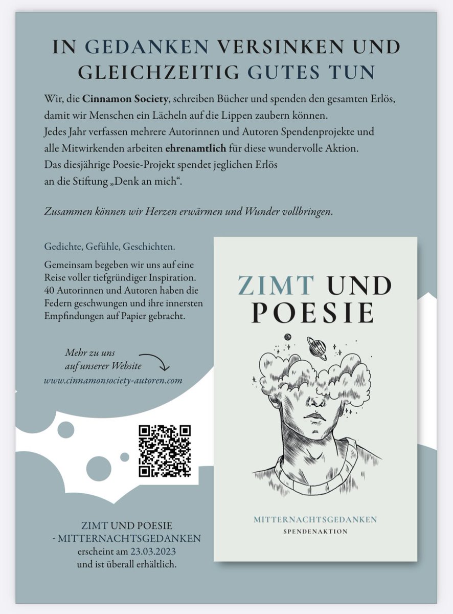 CinnamonSociety's tweet photo. Taucht ein in eine #Welt voller #Wunder mit der #Zimtundpoesie Gedichtesammlung der #Cinnanmonsociety

#Bücher #Poesie #Bücherfürddngutenzweck https://t.co/vWy4lCzSak