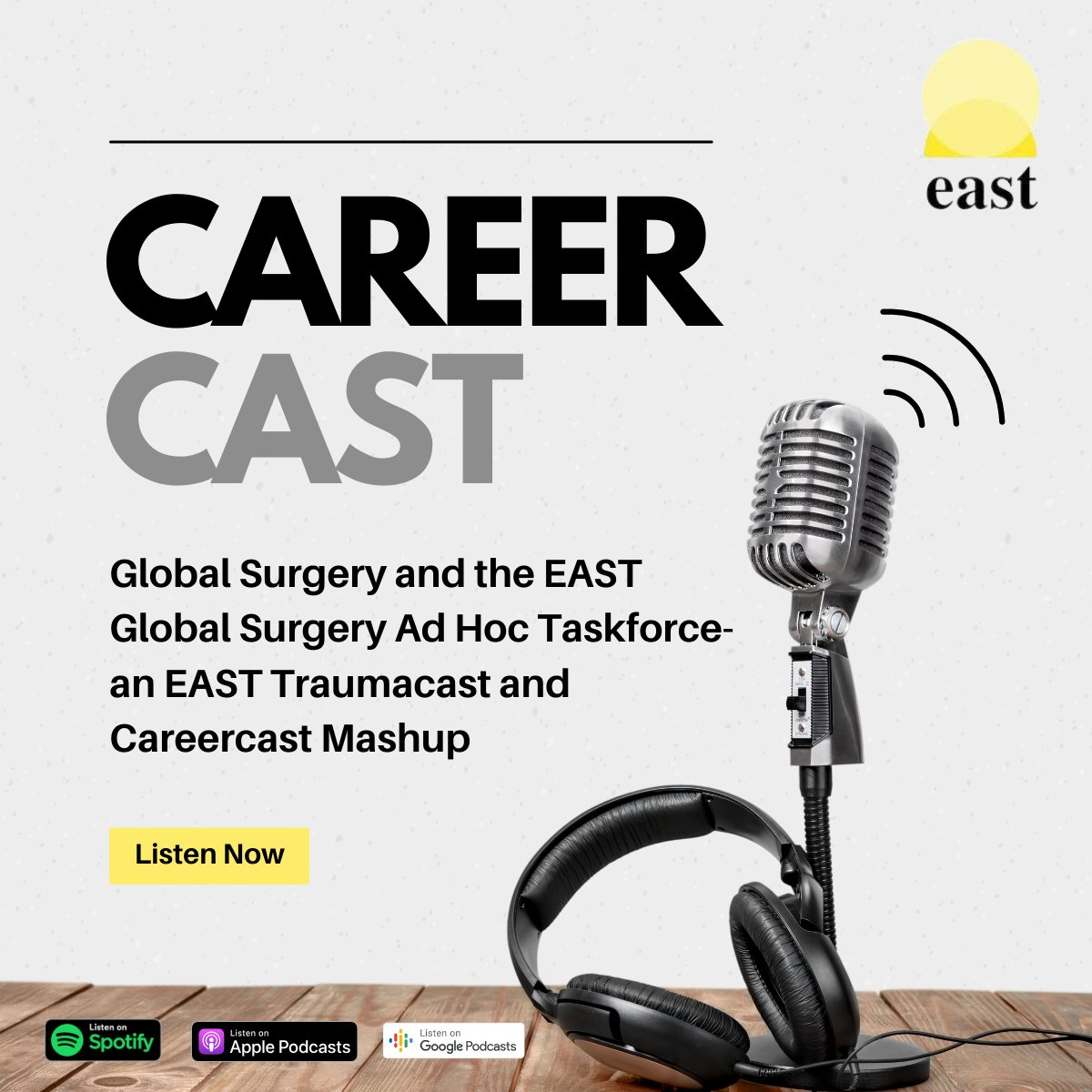 Join your EAST Careercast & Traumacast hosts @ldel302 @ladha_prerna & @HassanMashbari discuss Global Surgery w/ @ChrisDodgion @mikemmallahmd & Katie Iverson. What is it about, what resources are out there to get support & get involved?  @MUSCGlobalSurg bit.ly/3OilgQE