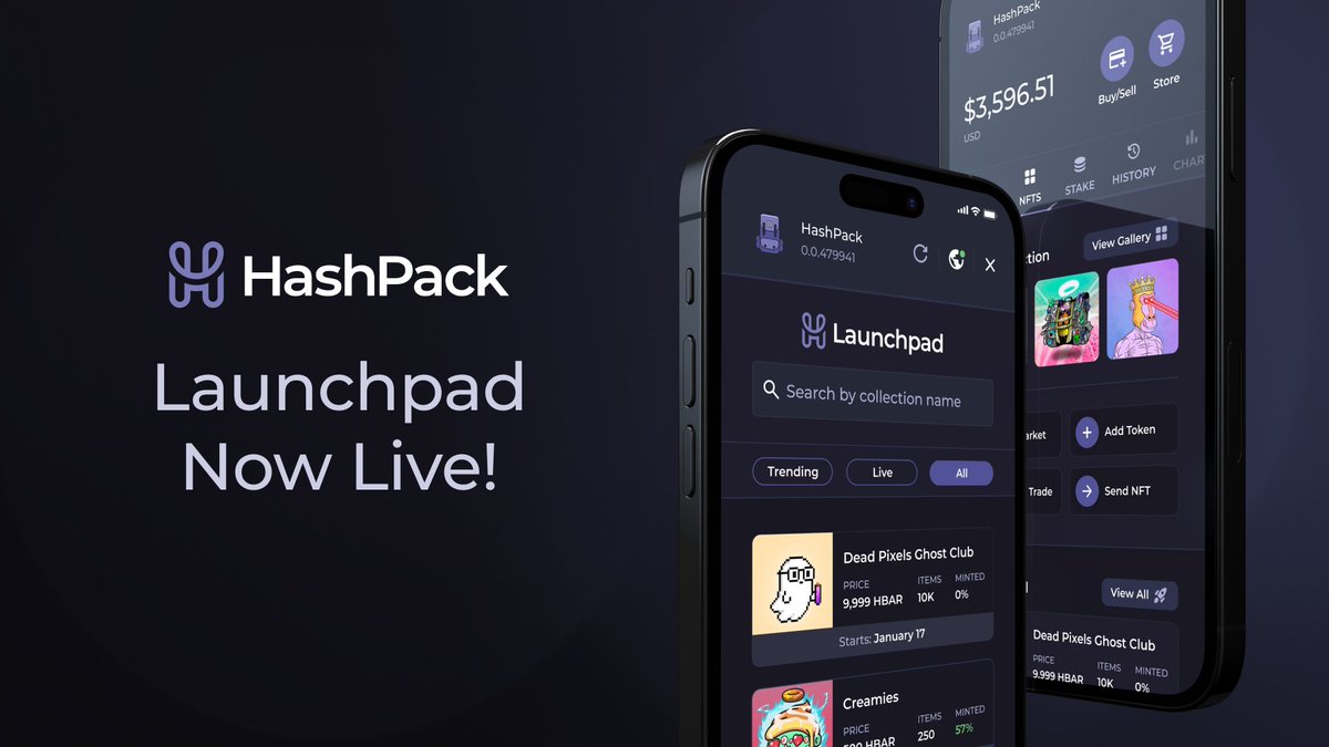 hashpack's tweet photo. NFT Launchpad Aggregator is now LIVE! 🚀

We've collaborated with the leading @hedera launchpads to build a feed of live and upcoming NFT launches. 

Press the NFT tab to start minting! ✨

Currently, we've partnered with @SentX_io and @TierBotAI to feature their launches.

(1/4)
