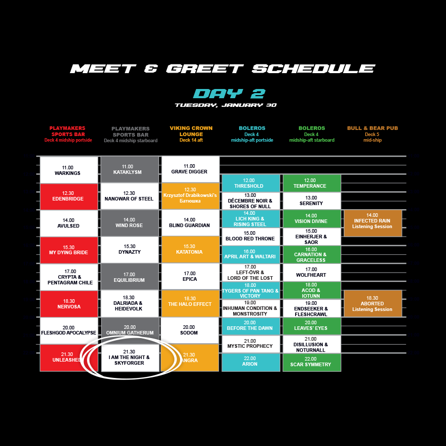 skyforger's tweet image. Running Order for 70000TONS OF METAL 2024

SKYFORGER will deliver two different sets, no song repeats! Catch us also at Meet &amp;amp; Greet!

DAY 1 - Star Lounge at 02.15 - 03.00
DAY 3 - Studio B Ice - Rink at 17.00 - 17.45

@70000tons
#70000tons #MetalCruise #Skyforger #Latvia
