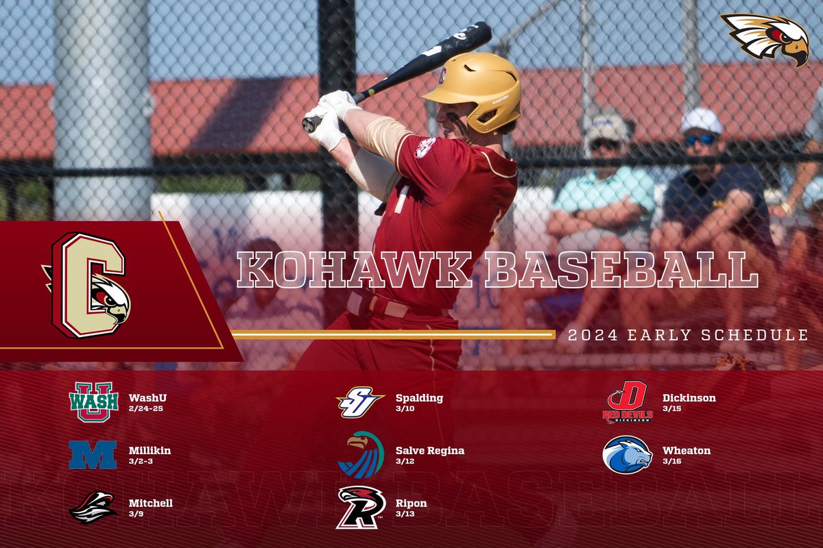 CoeBaseball's tweet image. 26 Days! With 5 of our first 8 opponents listed in the preseason national rankings, things are about to heat up!🔥#KohawkNation #d3b