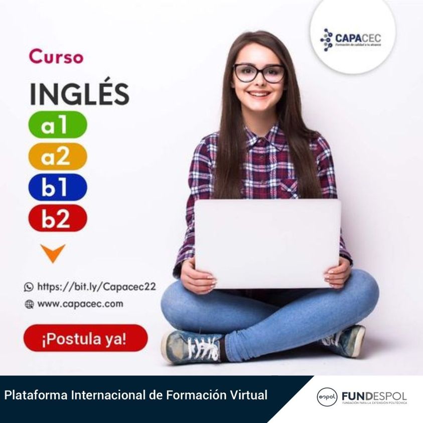 capacec1's tweet photo. ¿Aún no sabes Ingles?
Empieza ahora y domina el idioma Inglés con fluidez, así tendrás más oportunidades en tu carrera profesional.
Modalidad: Asincrónico
https://t.co/caf5o0hfIW
https://t.co/s61pPaL4Ue
#CapaCEC #Fundespol #ESPOL #EstudiaDesdeCasa #DiplomadoOnline #marketing https://t.co/d39bjQKXlD