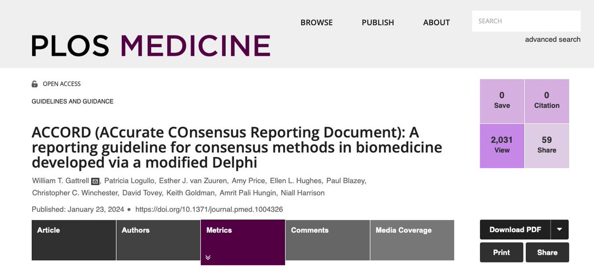You know when a reporting guideline was needed when it gets >2k views in less than 1 week after publication!
Thank you <a href="/PLOSMedicine/">PLOS Medicine</a> for publishing the <a href="/accordstatement/">accordstatement</a>! 

journals.plos.org/plosmedicine/a…

<a href="/EQUATORNetwork/">EQUATOR Network</a> <a href="/Blazey85/">Paul Blazey</a> @Ezzoef <a href="/ChrisW_PharmaG/">Chris Winchester</a> <a href="/teranesian/">Niall Harrison</a>