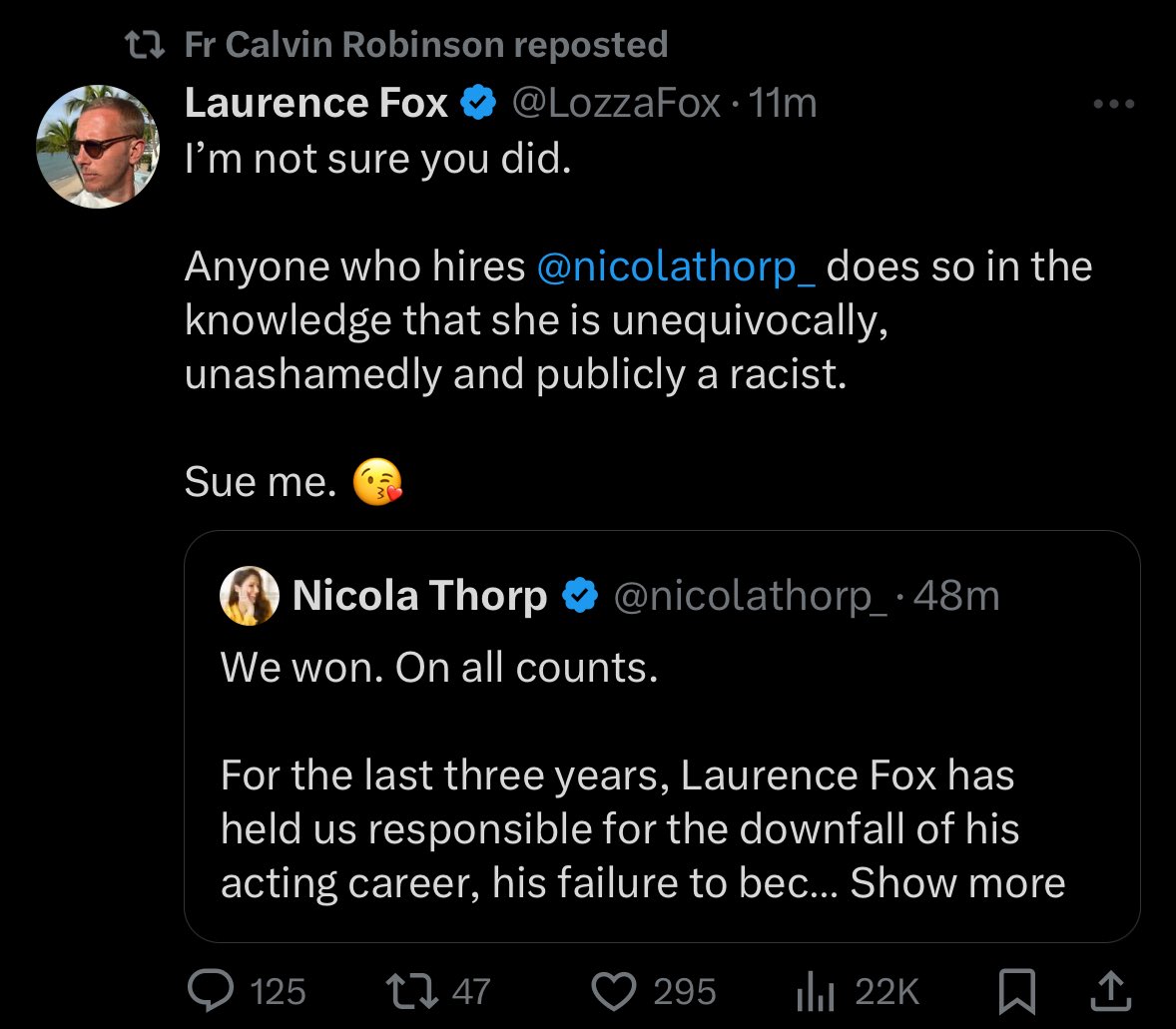 Oh dear. Laurence Fox isn’t taking the news very well, is he?