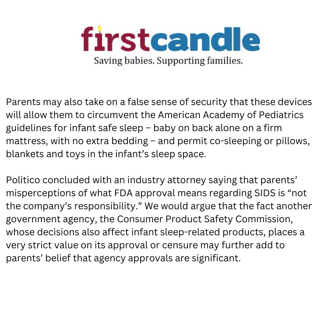 IowaSids's tweet image. Please read this letter from First Candle CEO Alison Jacobson regarding FDA approval of the SNOO Bassinet and Owlet Dream Sock in 2023.