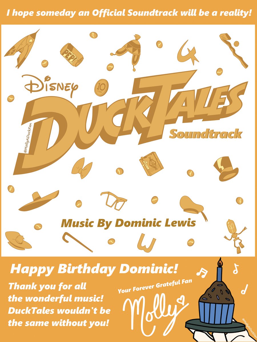 MollyADuckFan's tweet photo. Happy Birthday @domlewismx 🥳
I hope you enjoy this art I made you! It’s my cover idea for a DT Soundtrack! I wish this was real right now but I hope someday an official soundtrack can be a reality! Thank you for all your wonderful music &amp; all the joy it brings me! 
From -Molly😁 https://t.co/iqAndCIptU