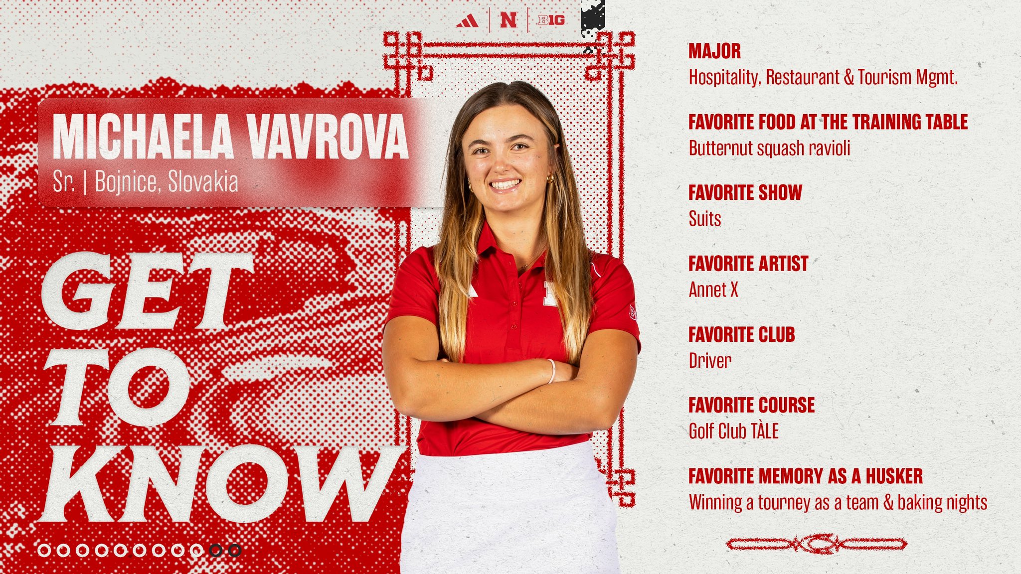 Nebraska Womens Golf on X: Get to know this Husker! Our next GTK is for  the senior all the way from Slovakia, Michaela Vavrova. #GBR  t.colH1pitaLgx  X