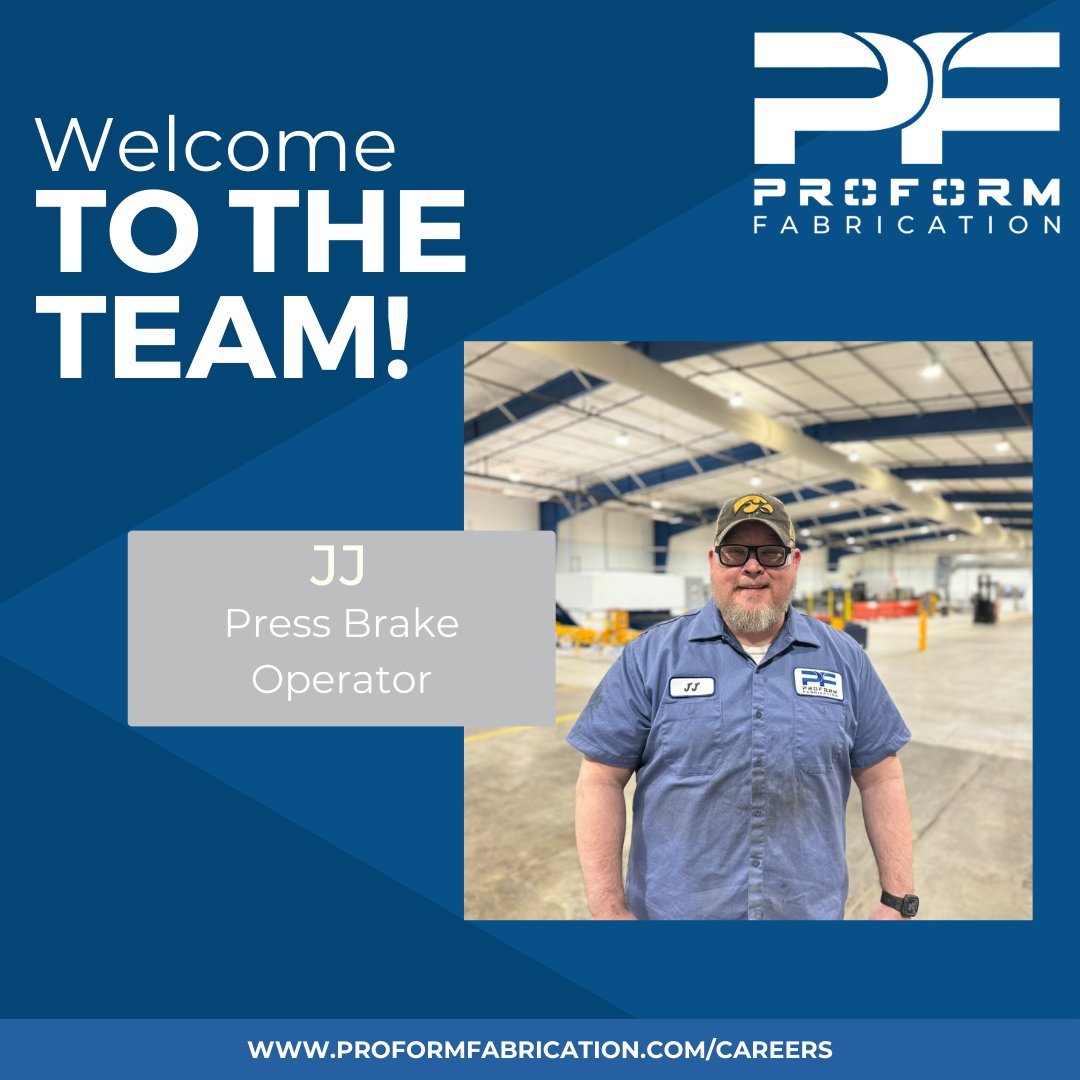 LlcProform's tweet image. Welcome to the Team JJ! We are excited to see what the future holds for you here at ProForm!

proforomfabrication.com/careers