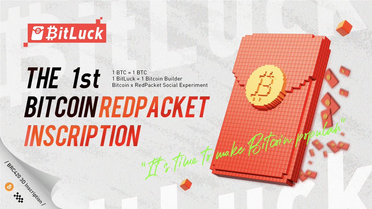 cryptodataspace's tweet photo. 📣The world's first #Bitcoin red envelope inscription, @bitluck_global, was successfully minted. BitLuck, the inaugural Bitcoin red envelope inscription, began its minting process on January 28th on the BRC420 official website. BitLuck blends the ancient tradition of red envelope culture with the modern spirit of Bitcoin, advocating the message 'Red envelopes convey missions, sharing happiness and blessings.'
📌It is committed to the vision of Making Bitcoin Popular. As of the time of this release, all 10,000 inscriptions have been fully minted. The core philosophy of BitLuck's red envelope inscriptions is '1 BitLuck = 1 Bitcoin Builder', aiming to unite 10,000 Bitcoiners through these 10,000 red envelope inscriptions to collectively build a new Bitcoin ecosystem.
👉Check https://t.co/QoXu1zYU6v and 🇨🇳@bitluckCN
https://t.co/fUeJd9ohRd