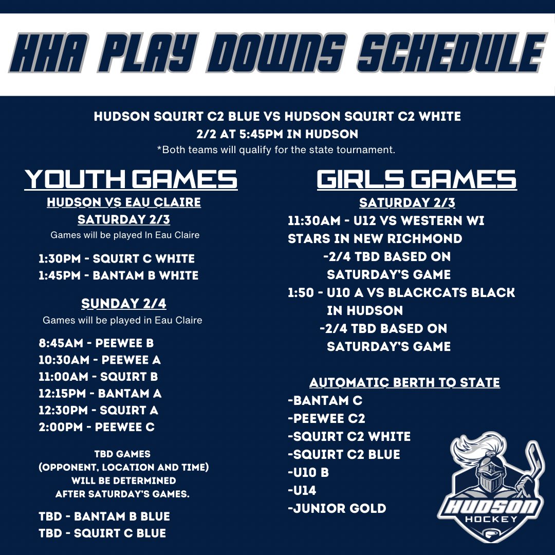 HudsonHockeyWI's tweet image. Our teams are busy preparing for the weekend ahead! Let’s fill the rinks and show support to all the teams playing! Good Luck to all of our teams that will be representing our association. 

@wahahockey #hudsonhockey #playdowns #statetournament