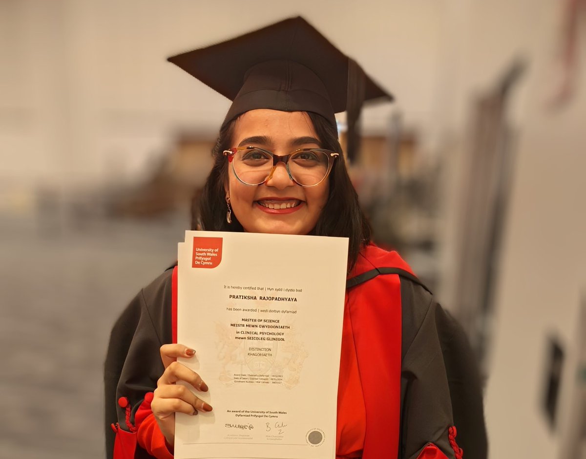 Chevening scholar, Pratiksha, graduated with her MSc Clinical Psychology 

For her dissertation, she worked with <a href="/USW_Addictions/">USW Addictions Research Group</a> Research Group and <a href="/AlcoholChangeUK/">Alcohol Change UK</a> to investigate ‘mindful drinking’:

southwales.ac.uk/news/news-for-…