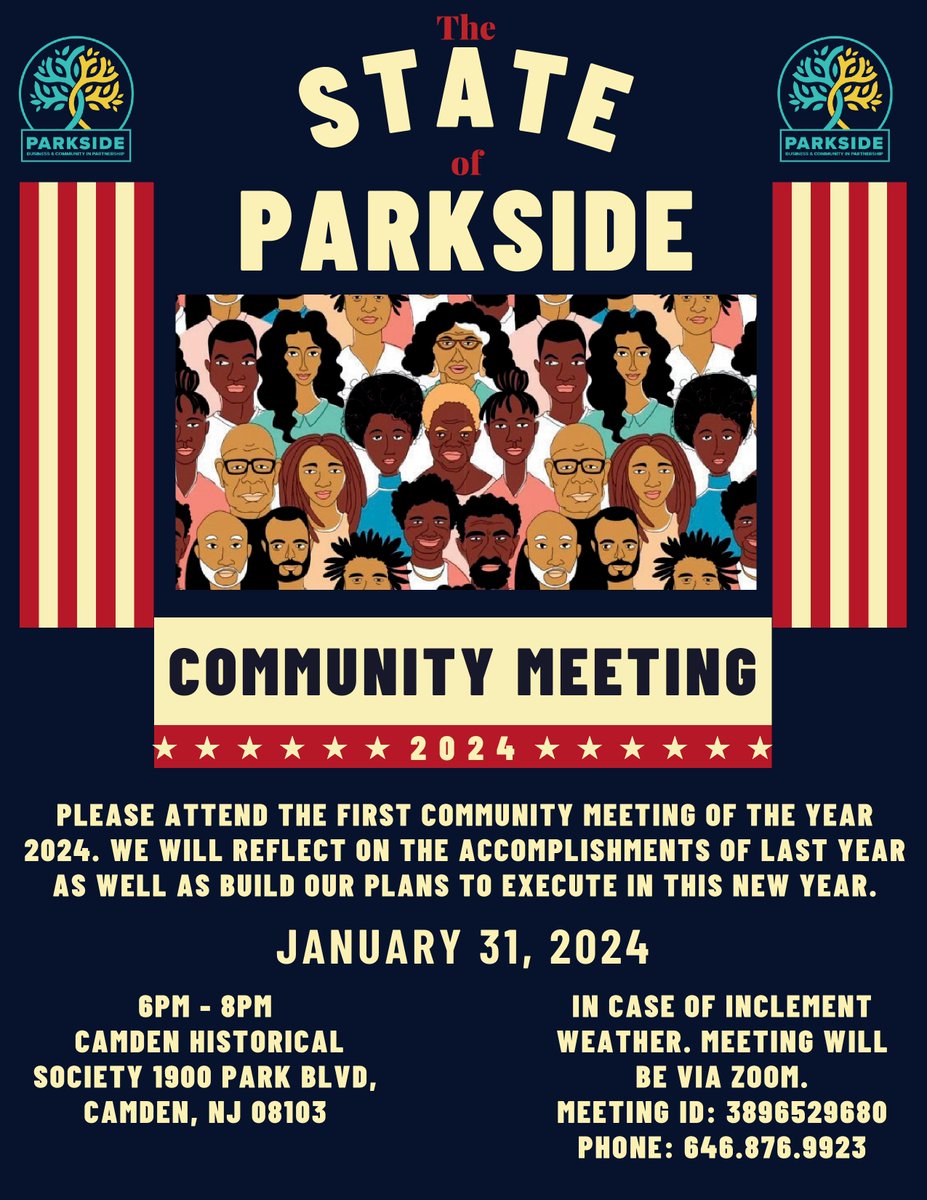 Don't miss this years first State Of Parkside ! Jan 31 Please come out, while we reflect on what we did last year and show Parkside what we are planning for this year. #Parkside #PBCIP