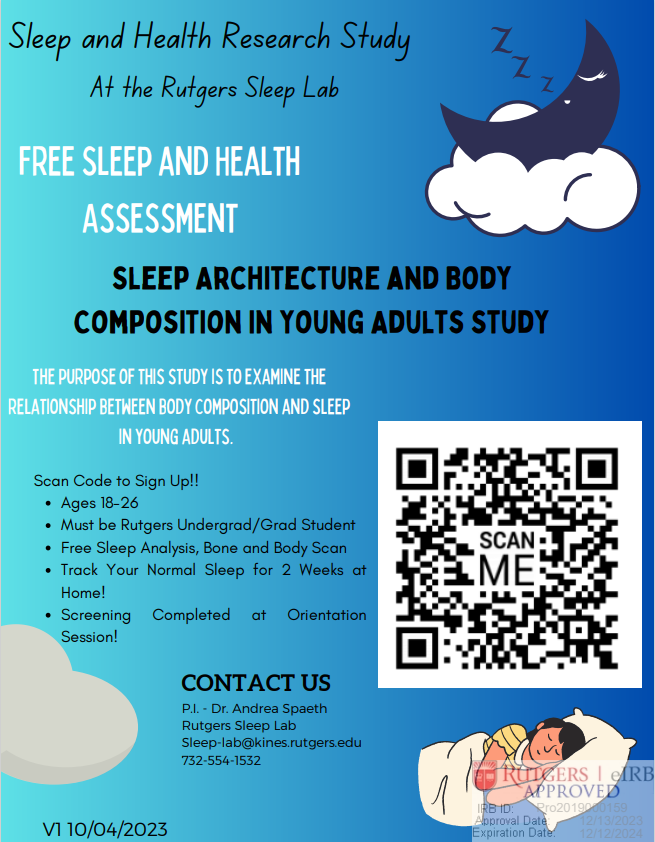 Interested in learning more about your sleep and body composition? Look no further, we have the perfect study for you! Click the link in our bio to inquire about joining our study 🛌😴 #rutgerssleeplab #rutgers #rutgerskinesiologyandhealth