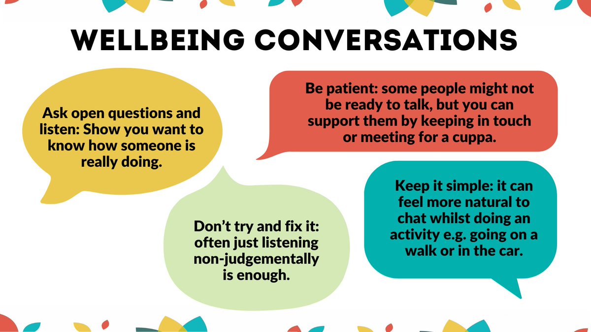 Wellbeing conversations are a great way to open up discussions around #MentalHealth and #wellbeing with a trusted colleague or manager. 

You don't need to be an expert, try these tips for listening well 👇

#TimeToTalk #TimeToTalkDay