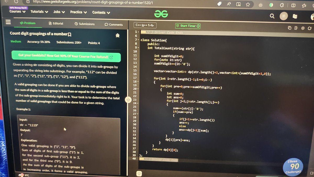 rox_getit's tweet image. DSA REVISION DAY 69
PROBLEM -Count digit groupings of a number
Approach -Tabulation

Let&apos;s connect and build together 👋
#100DaysOfCode 
#buildinpublic