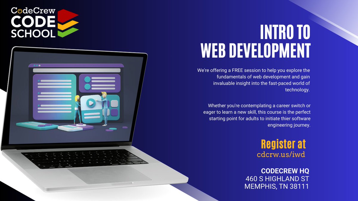 💡 Looking to learn new skills? Discover the possibilities with our FREE Intro to Web Development class! Register now to become a valuable part of our growing tech community! 👉 cdcrw.us/iwd #CodeSchool #TechOpportunities #GritGrindCode