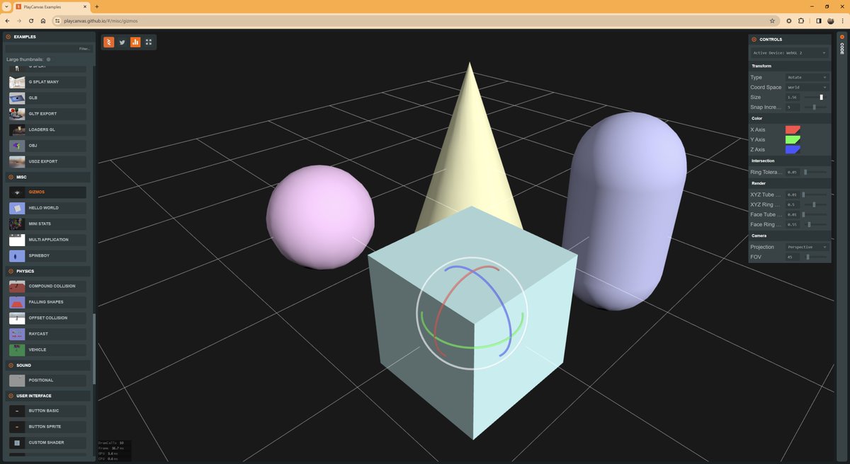 playcanvas's tweet image. Engine v1.68.0 MEGA-release is out! 📢

🔄Gizmo System
🥽#WebXR Depth Sensing and Mesh Detection
🧊Enhanced #WebGPU Support
🎨Gaussian Splatting in Engine Core
🏁Dithered Transparency
➕...and lots more

github.com/playcanvas/eng…