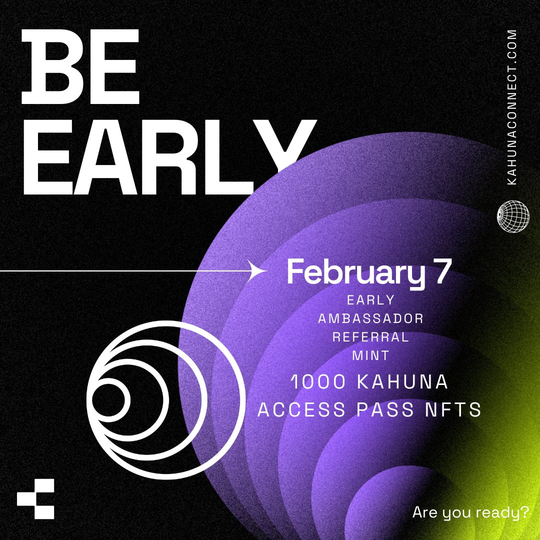 kahuna_connect's tweet photo. Be Early.

Ahead of our new March 6 public mint, we at Kahuna Connect want to give our early supporters and Ambassadors an early Edge.

Immediately after the Ambassador free mint on January 31st, we will open a special Whitelist for Ambassador Referrals, at a guaranteed 25% discount. 

🔥🔥🔥1000 NFTs only🔥🔥🔥

No locks in rarity or revenue share.

After you buy, you can immediately refer, at the same discount, as long as the spots are available, either on the Early mint, or on Public mint.

Contact one of our Ambassadors for this Early Alpha:
Ambassador Whitelist: Jan. 31st
Early Ambassador Minting: Feb. 7

#Kahuna #Crypto #NFT #Polygon #Matic #EVM