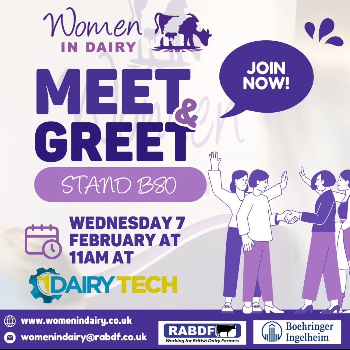 Join us on <a href="/theRABDF/">RABDF</a> stand (B80) at <a href="/Dairy_TechUK/">Dairy-Tech</a> on Wednesday, February 7th, for a casual meet and greet. 
We're here to talk, support, and catch up on all things women in dairy. Whether you're already a member or thinking about joining, we'd love to have you with us! #WiD